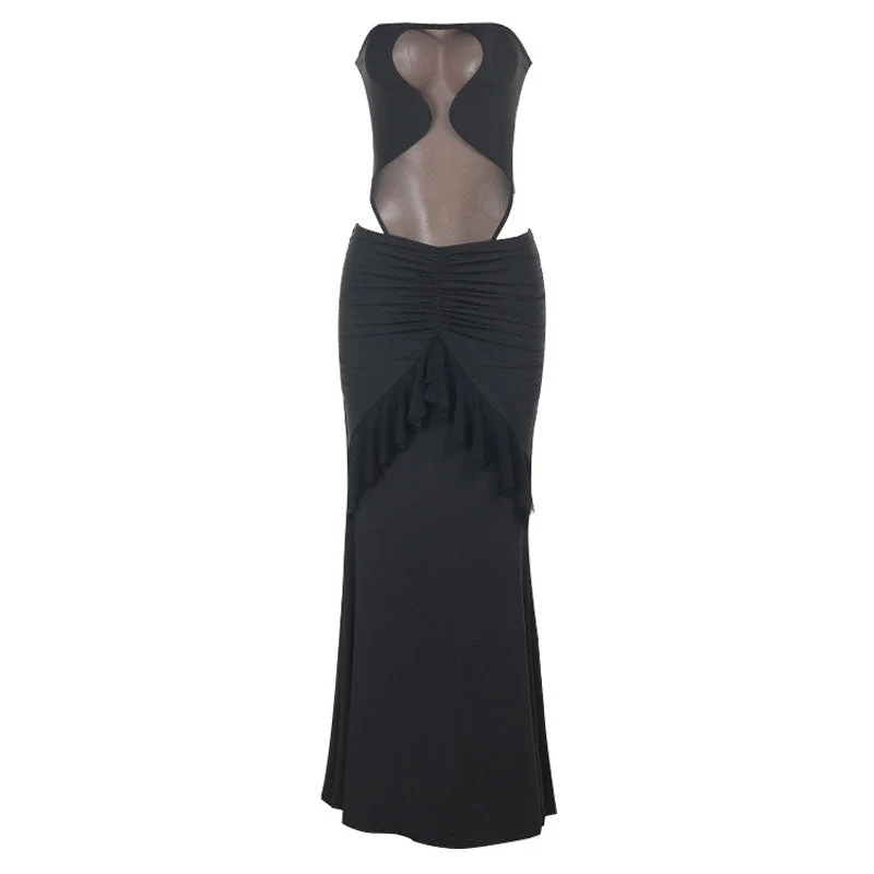 Fairycore mesh ruched ruffle skirt set