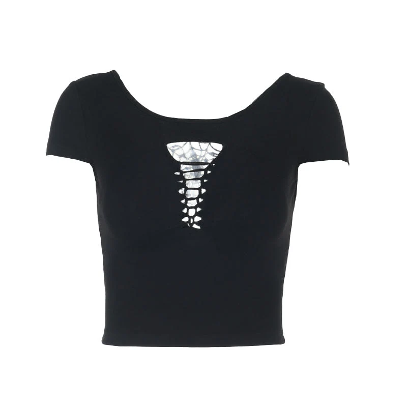 Grunge top met uitgeholde ronde hals
