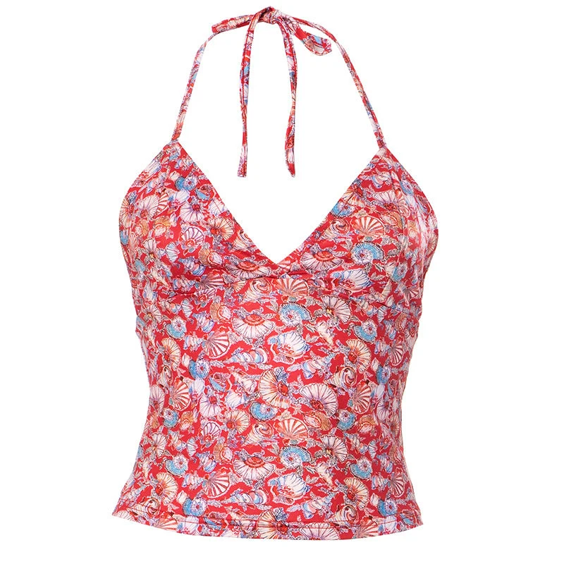 Grunge haltertop met V-hals en strikceintuur