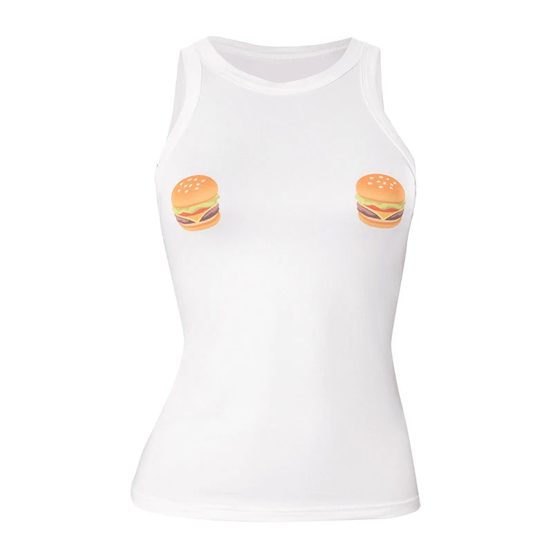 Grunge top met ronde hals en hamburgerprint