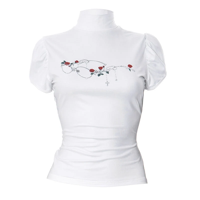 Fairycore top met pofmouwen en bloemenprint