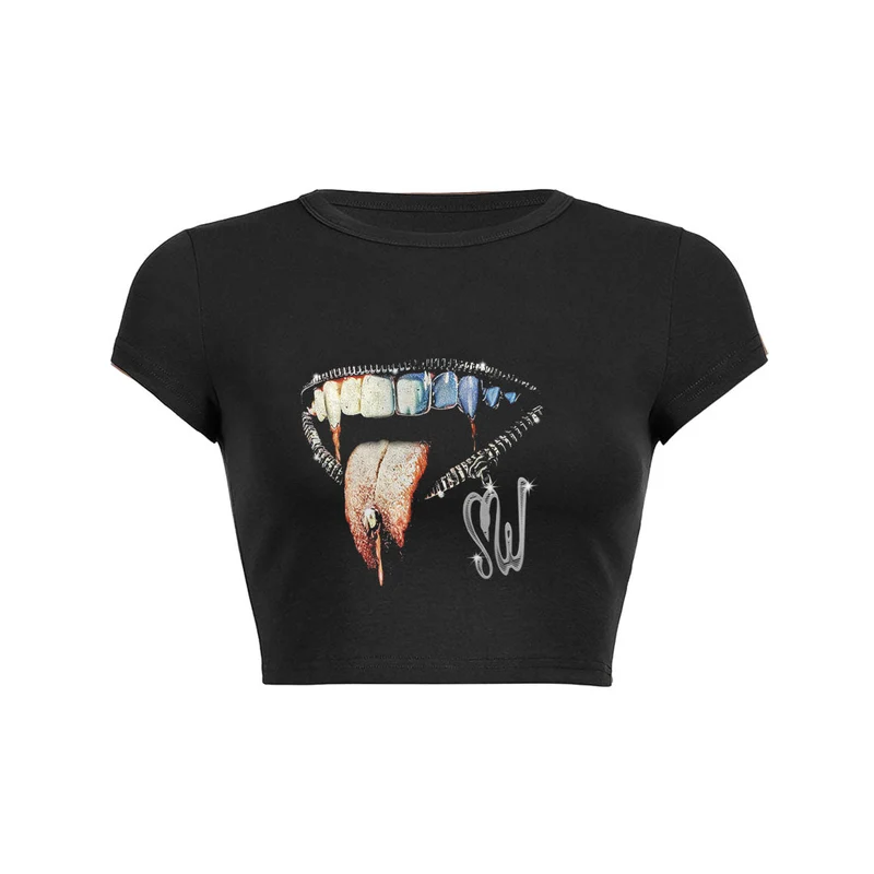 Baby T-shirt met druppelende hoektanden en crop top