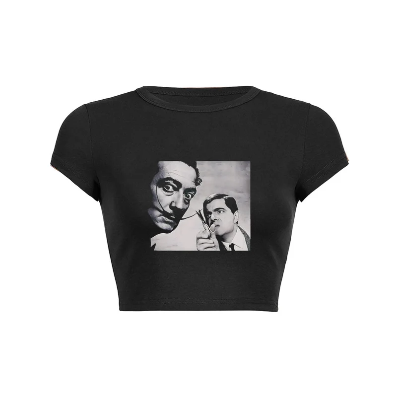 Retro portret grafische crop top baby T-shirt