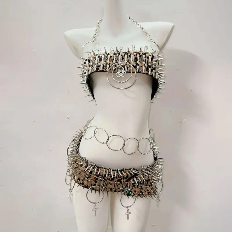 Goth leopard print o ring mini skirt set