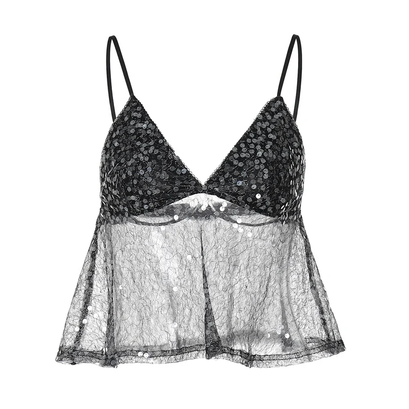 Y2K glitter V-hals rugloze cami top