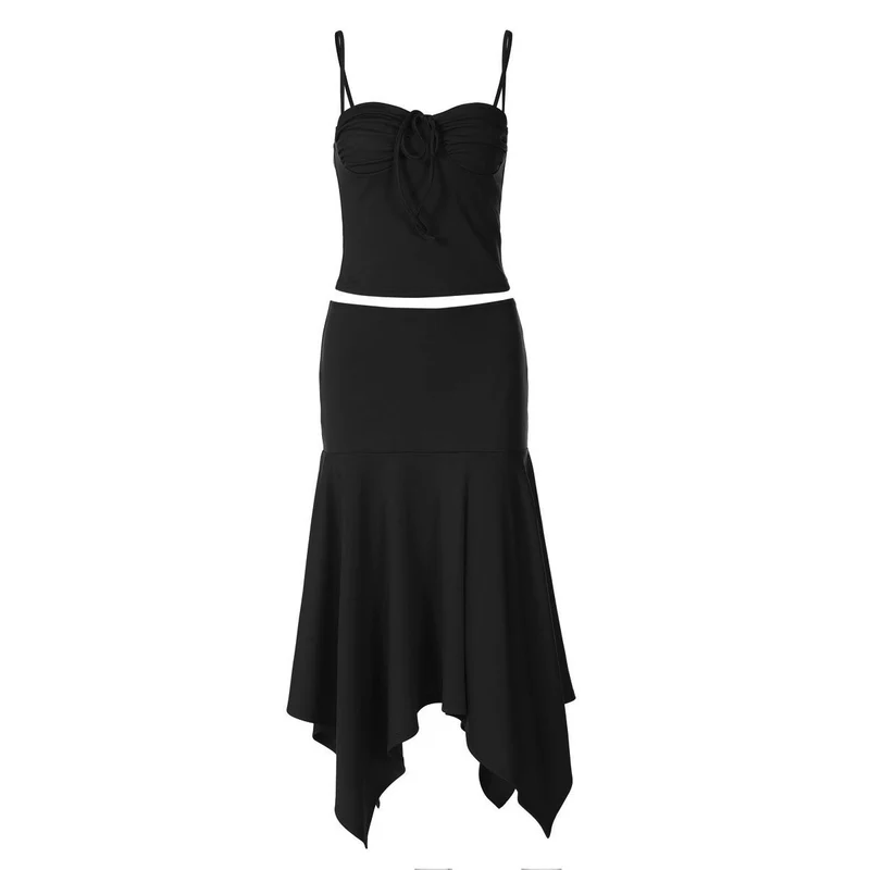 Set van gerimpelde, rugloze, effen cami-midi-rok
