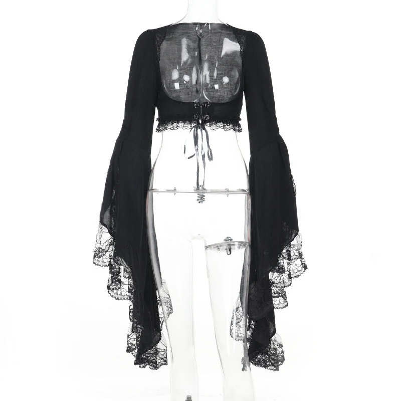 Fairycore long flared sleeve lace shrug top