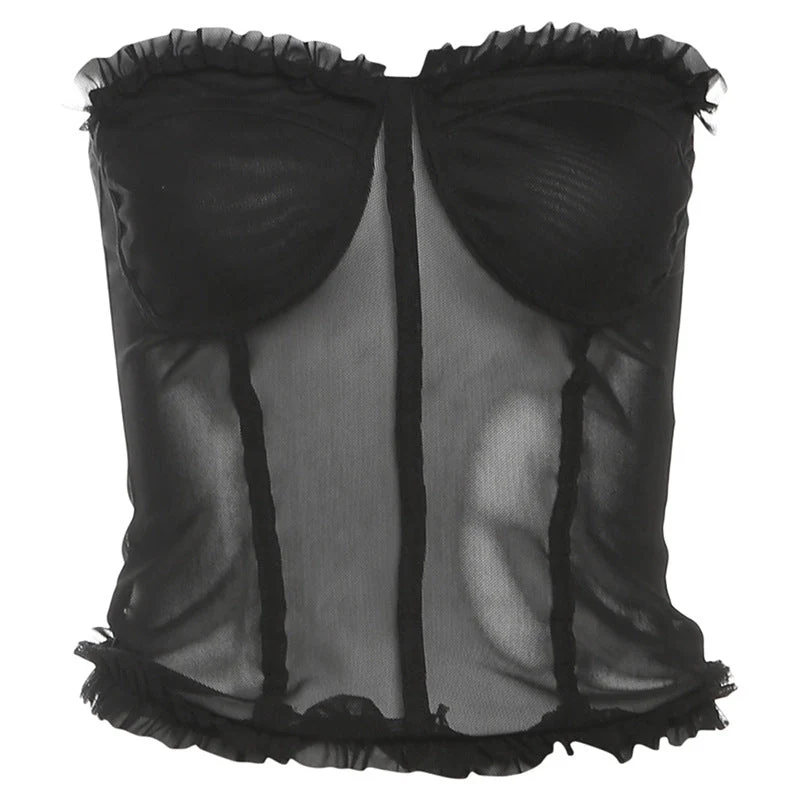 Fairycore sweetheart top met ruches en mesh