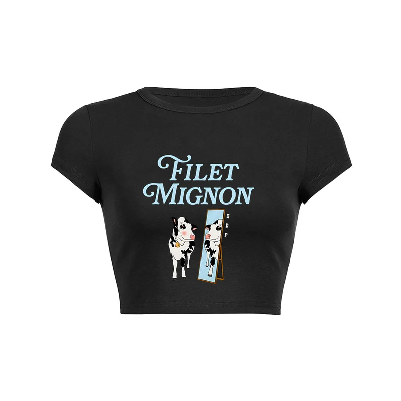 Y2K mirror cow crop top baby tee