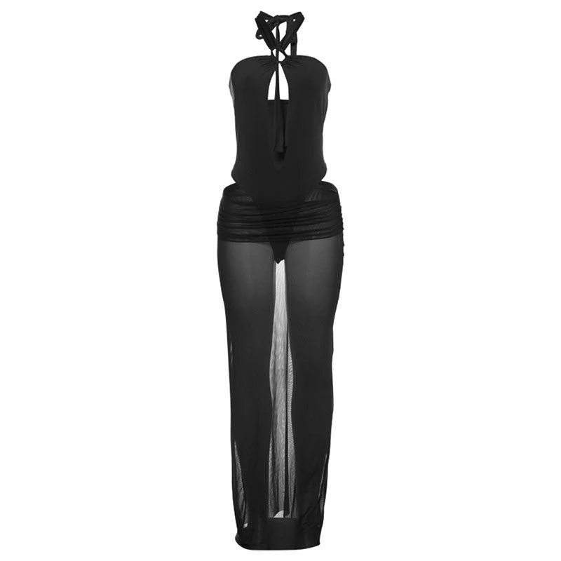 Grunge maxi rok set met uitgeholde knoopjes en halternek