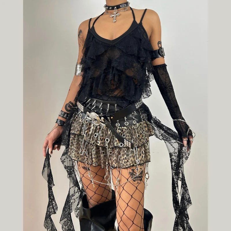 Fairycore cami top met V-hals en kanten ruches