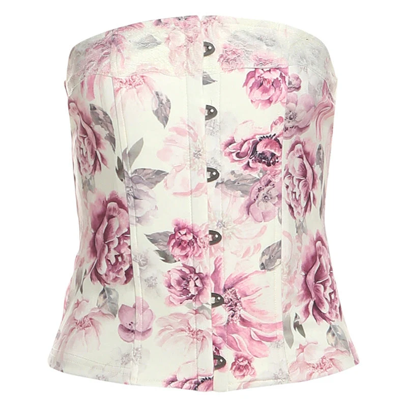 Fairycore flower print button tube top