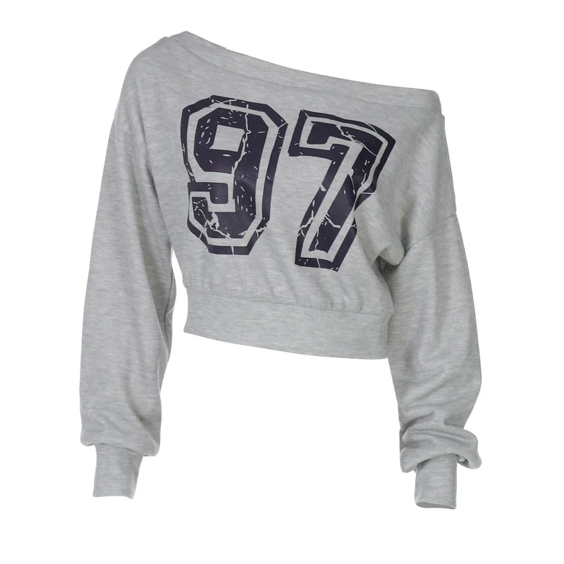 Y2K one shoulder "97" print top