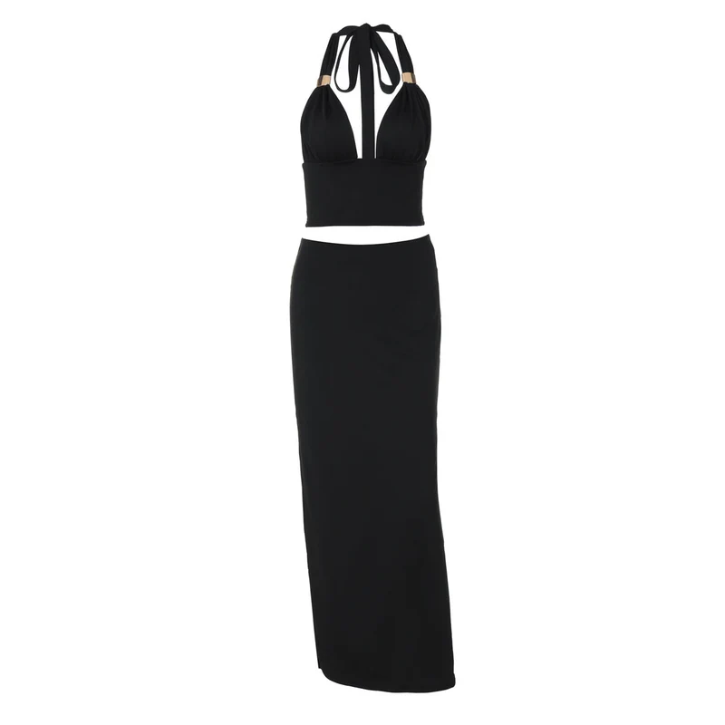 Set van maxi-rokjes met grunge-ruches en halter zelfbinder