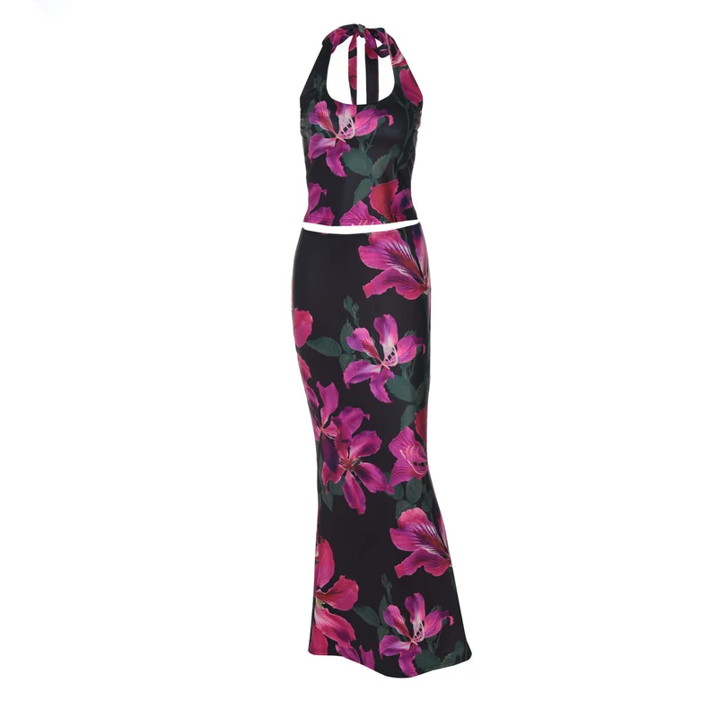 Fairycore halter maxi rok set met bloemenprint