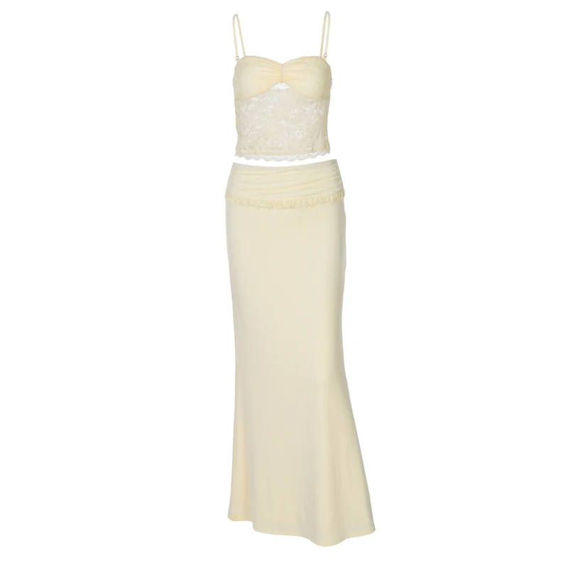 Fairycore lace ruched cami mini skirt set