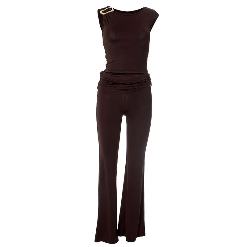Goth ruched metal chain pant set
