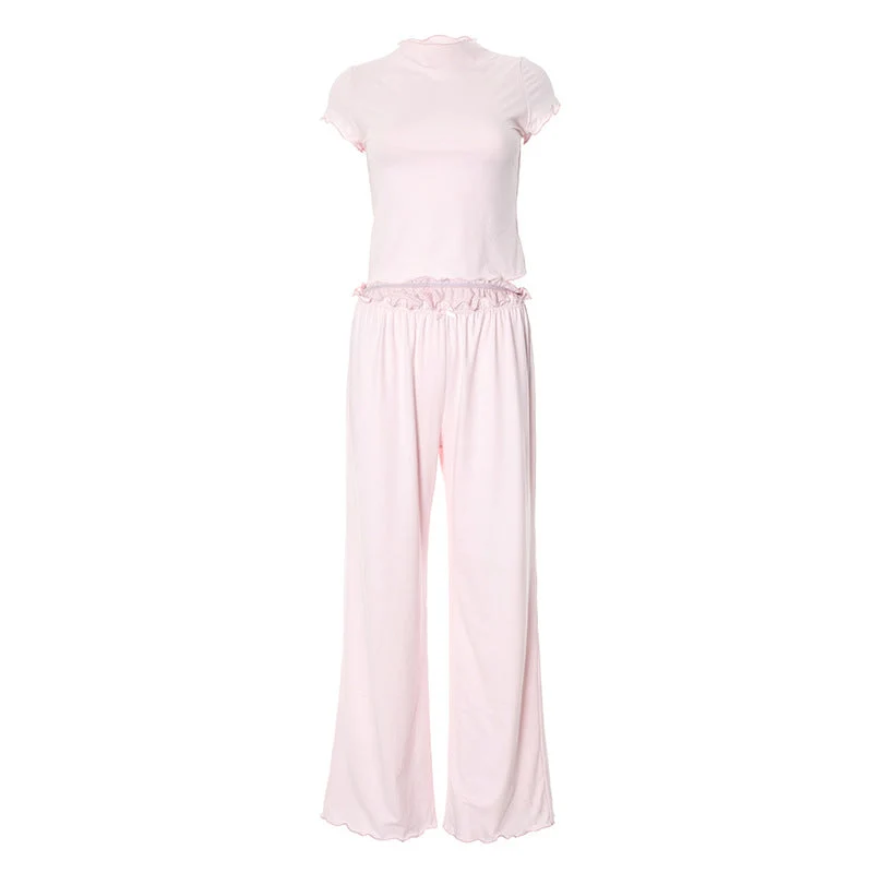 Set van korte mouwen, geplooide broek met strik