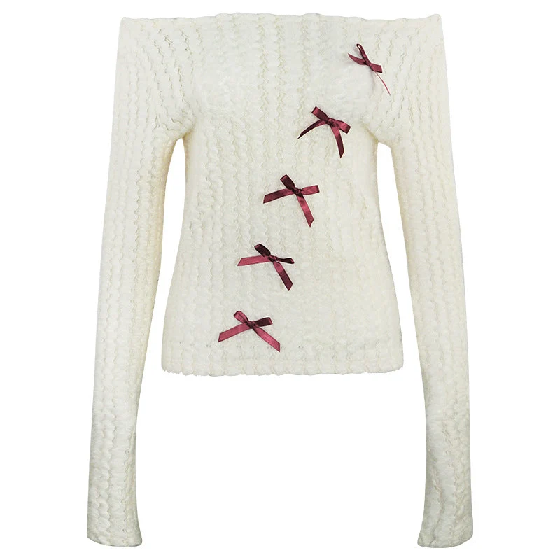 Off-shoulder top met lange mouwen en strik