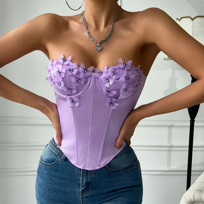 Y2K sweetheart neck butterfly corset tube top