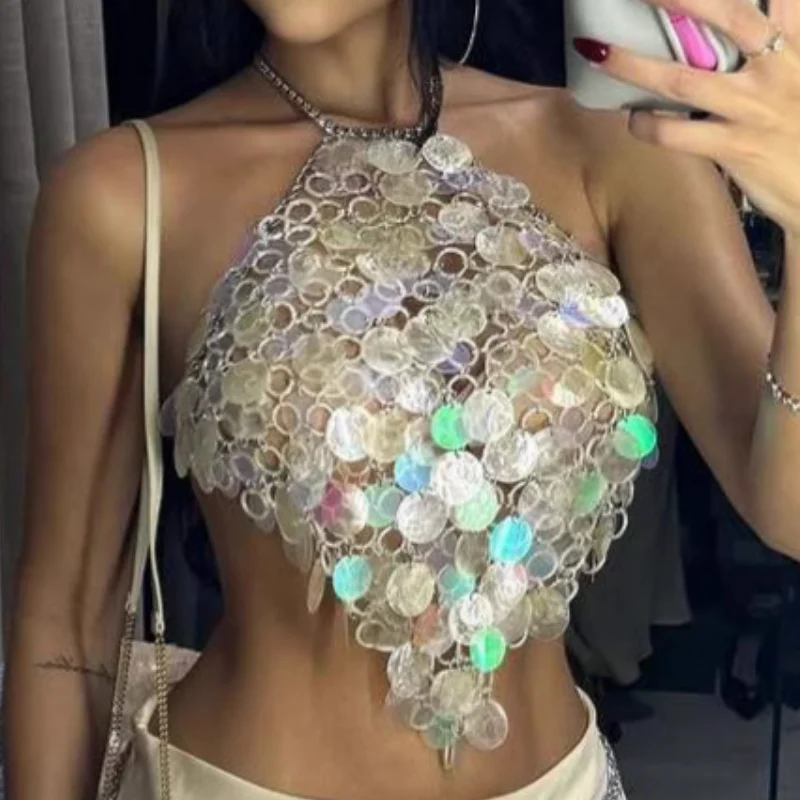 Goth o ring glitter halter top