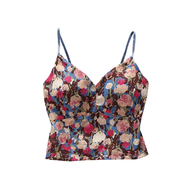 Fairycore smocked flower print cami top