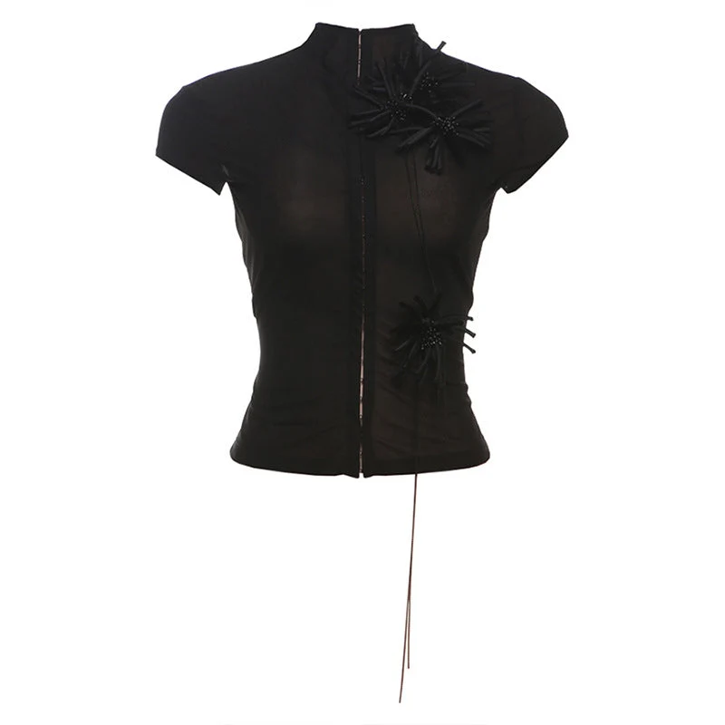Fairycore flower applique button top