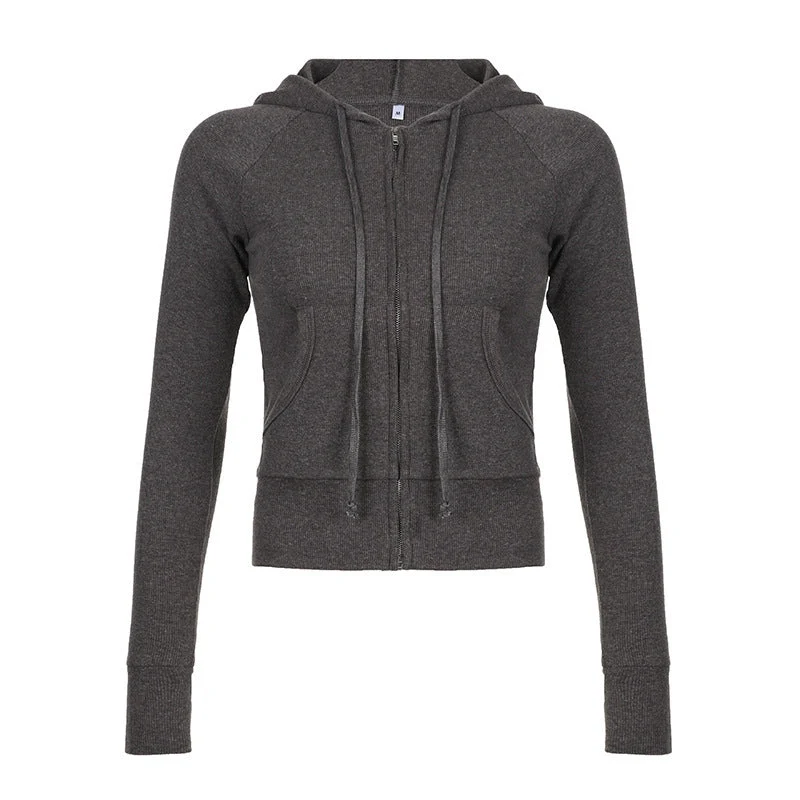 Grunge top met lange mouwen, ritssluiting en ribstof en zakken