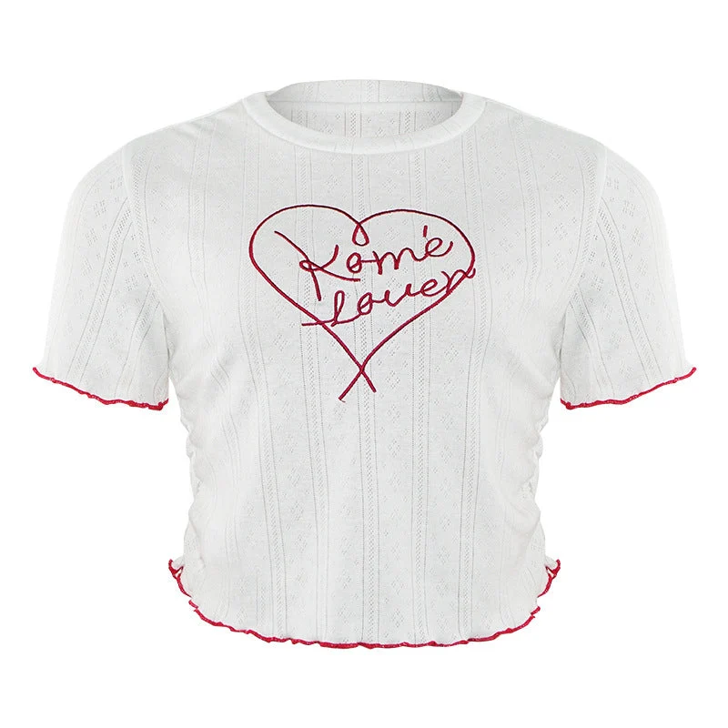 Fairycore top met ruches en letterborduurwerk