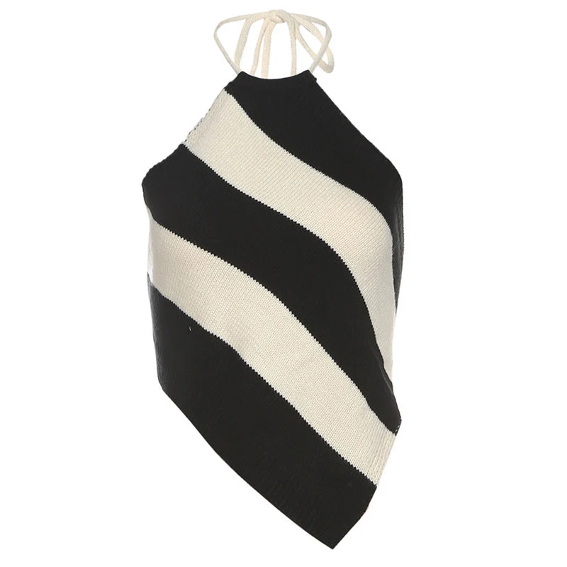 Grunge haltertop met strepen en open rug