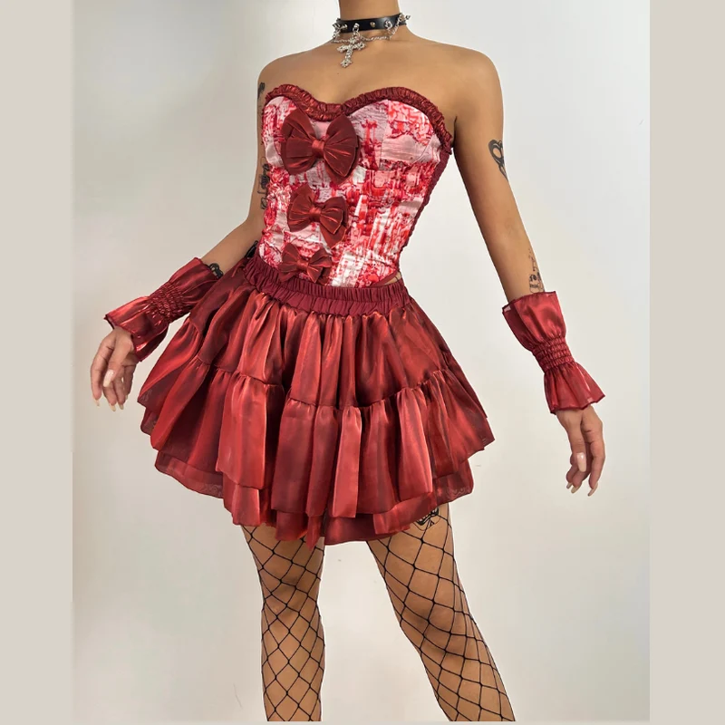 Fairycore mini-rokset met ruches en strik en ruches
