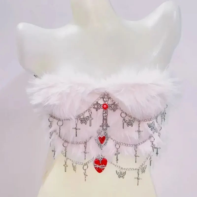 Gotische pluizige metalen ketting tube top