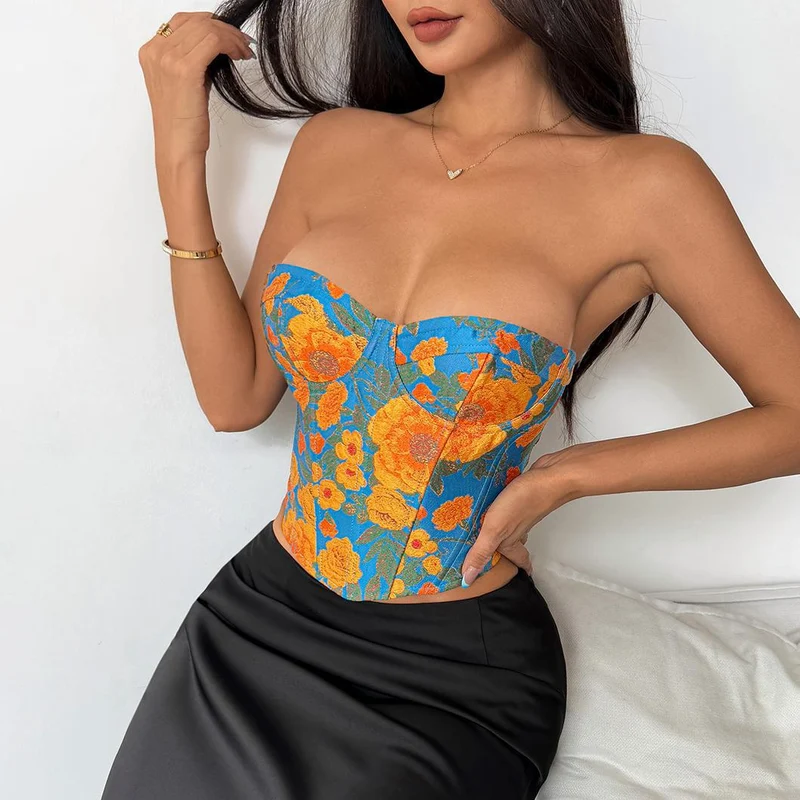 Fairycore korsettop met bloemenprint