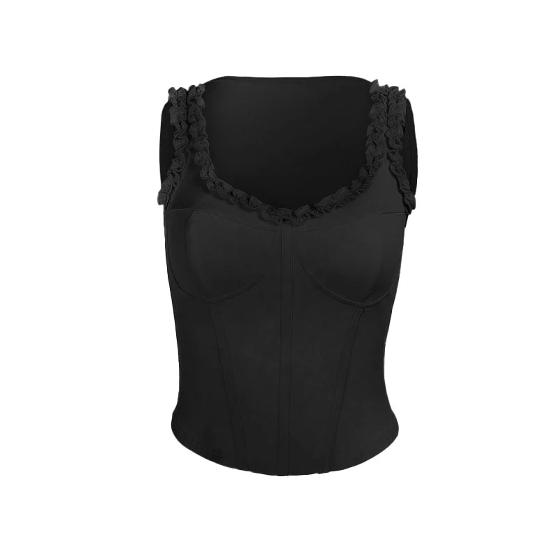 Fairycore ruffle v neck corset tank top