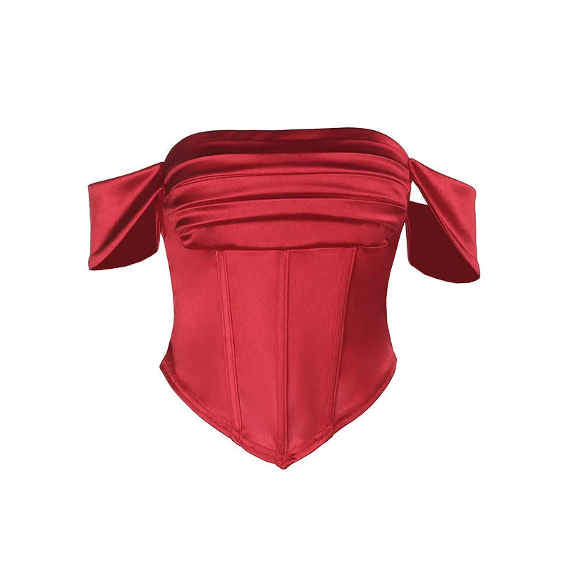Fairycore off-shoulder geplooide satijnen tube top