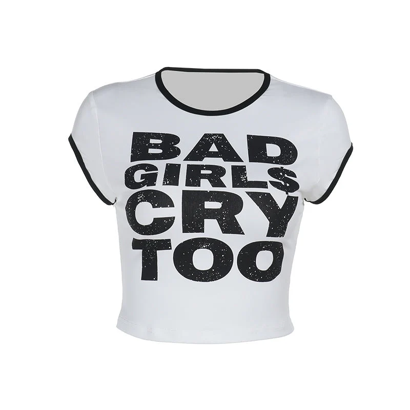 Grunge crop top met korte mouwen en letterprint
