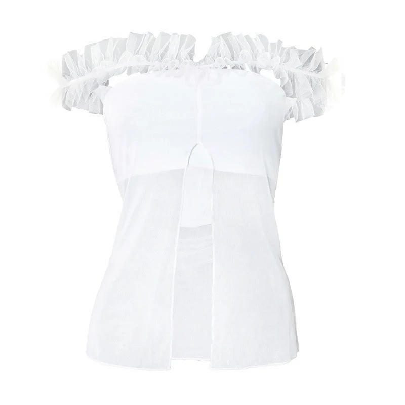 Fairycore mesh ruffle off shoulder top