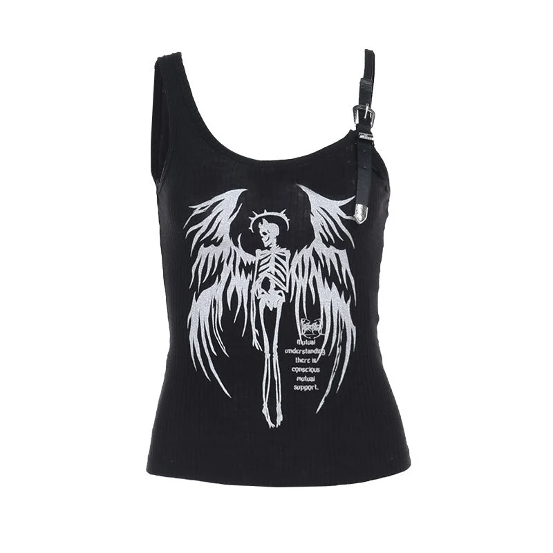 Goth buckle skull pattern irregular top