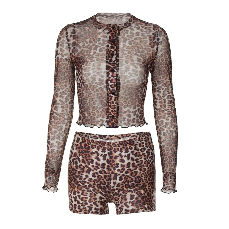 Grunge long sleeve leopard print pant set