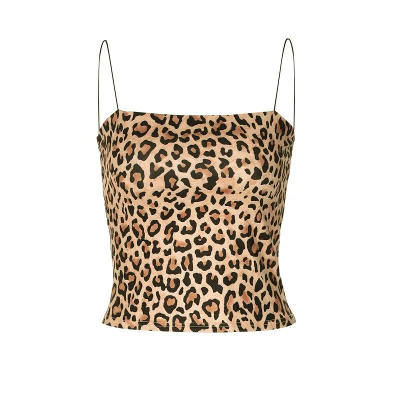 Y2K spaghetti strap top met luipaardprint