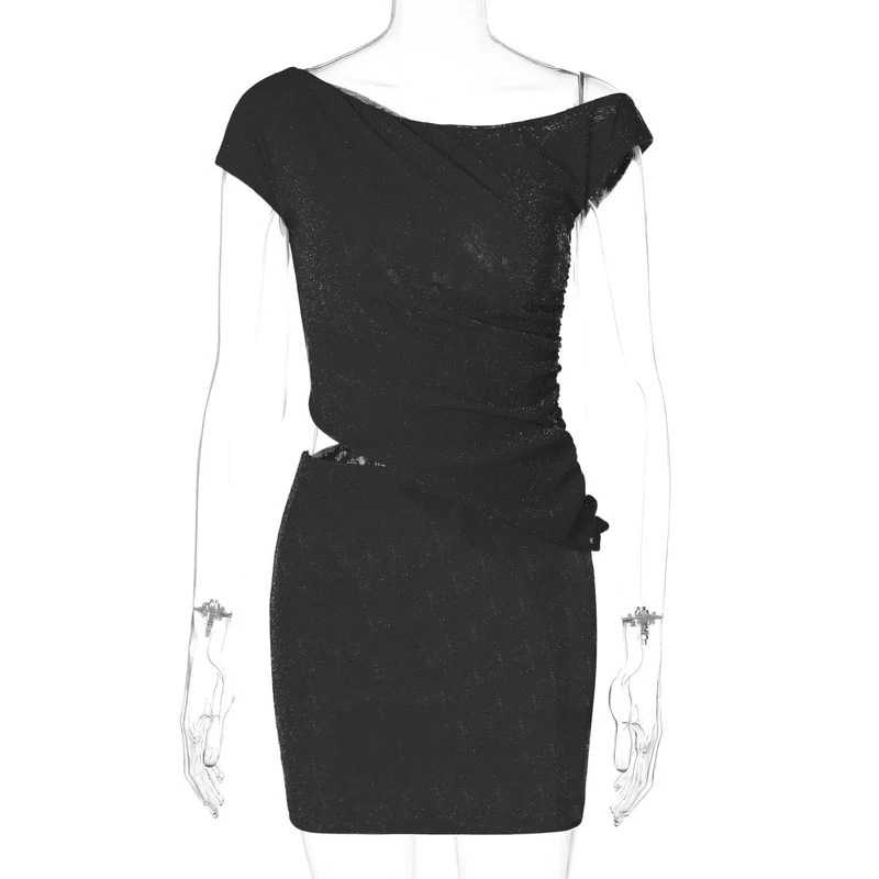 Grunge off-shoulder geplooide minirok set