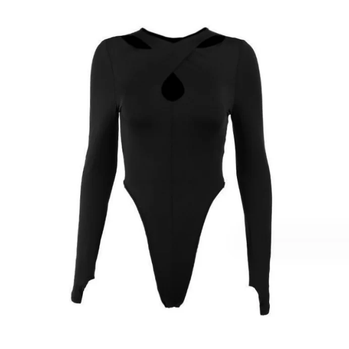 Uitgeholde lange mouwen handschoenen effen bodysuit