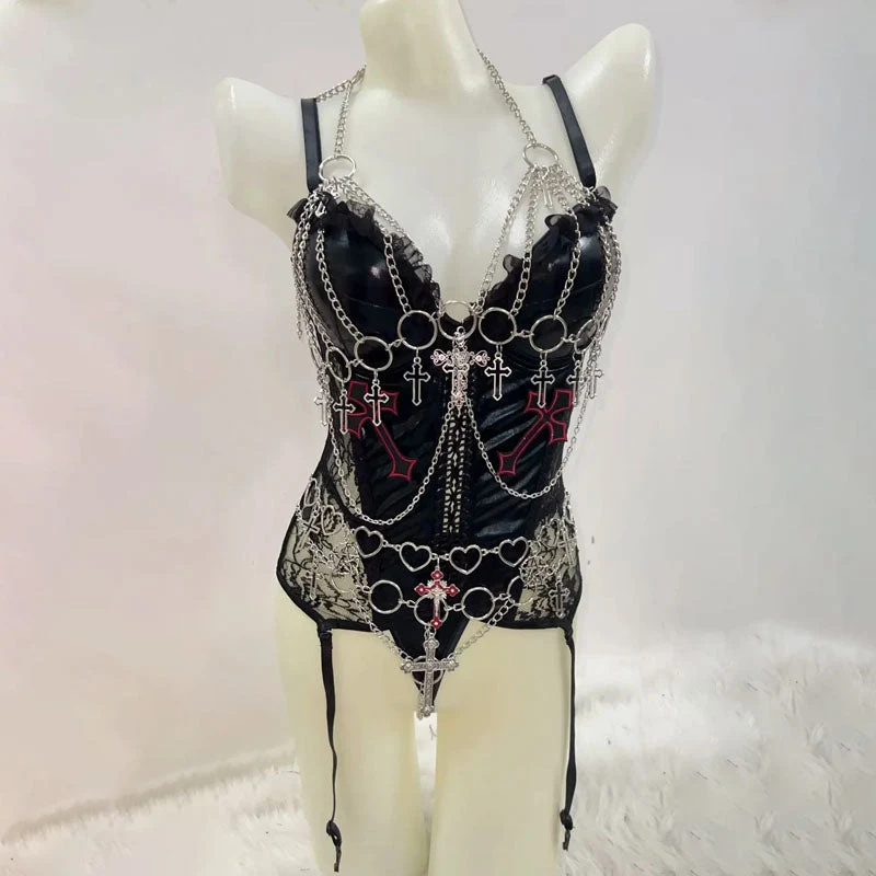 Fairycore v neck metal chain cami bodysuit