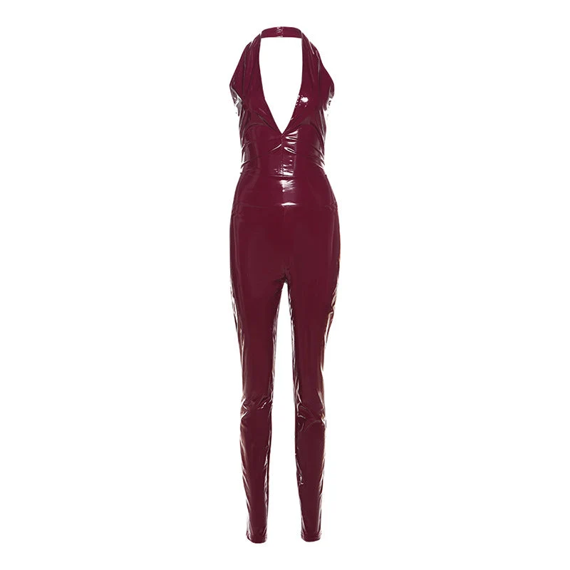 Goth PU leather v neck pant set