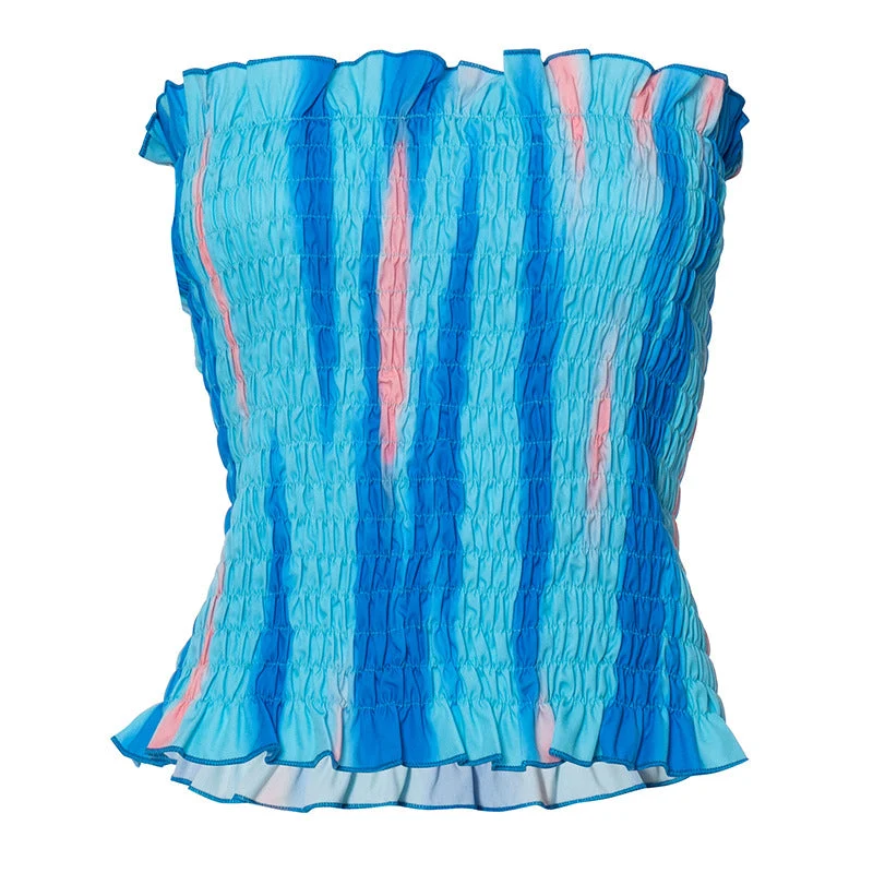Fairycore tube top met geplooide ruches en contrasterende details