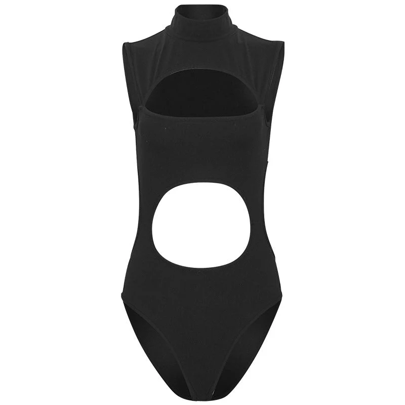 Gotische, uitgeholde bodysuit met hoge hals