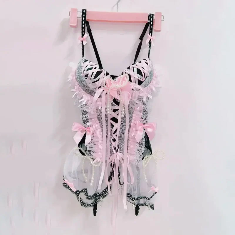 Fairycore cami top met strik, ruches en kant