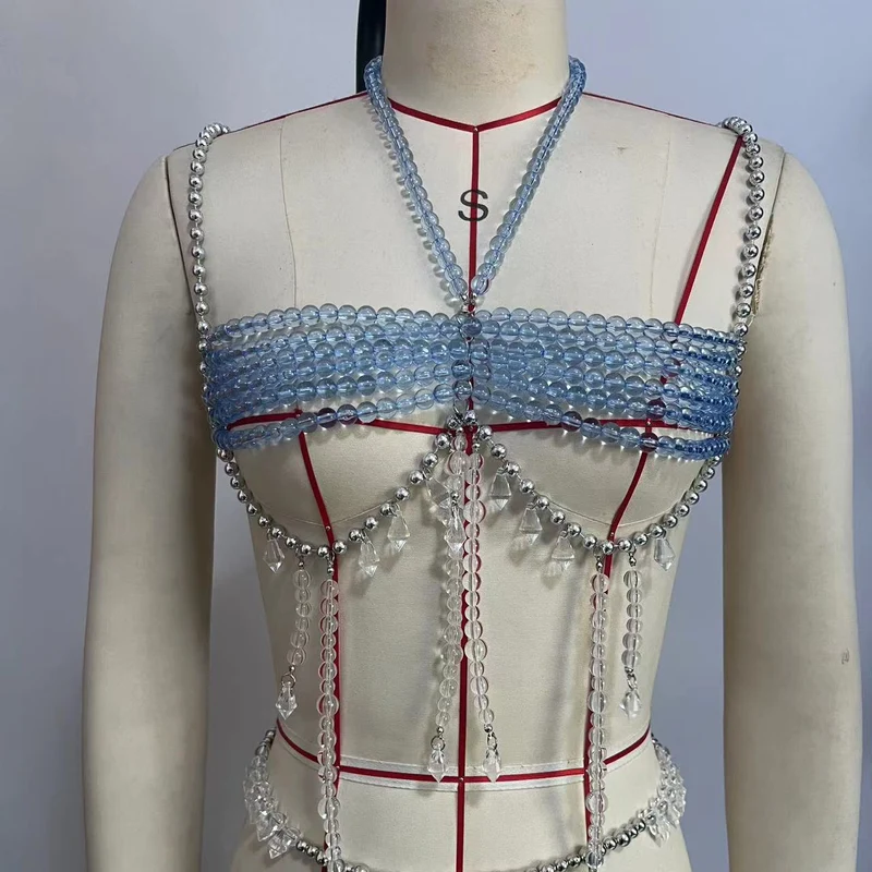 Grunge tassels halter beaded cami top
