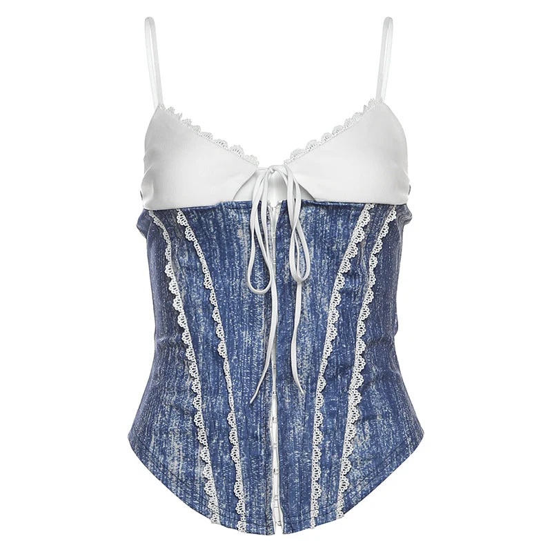 Fairycore cami top met kanten zoom en strikceintuur