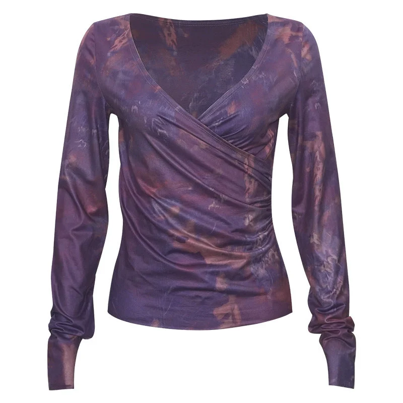 Grunge top met plooien en V-halsprint